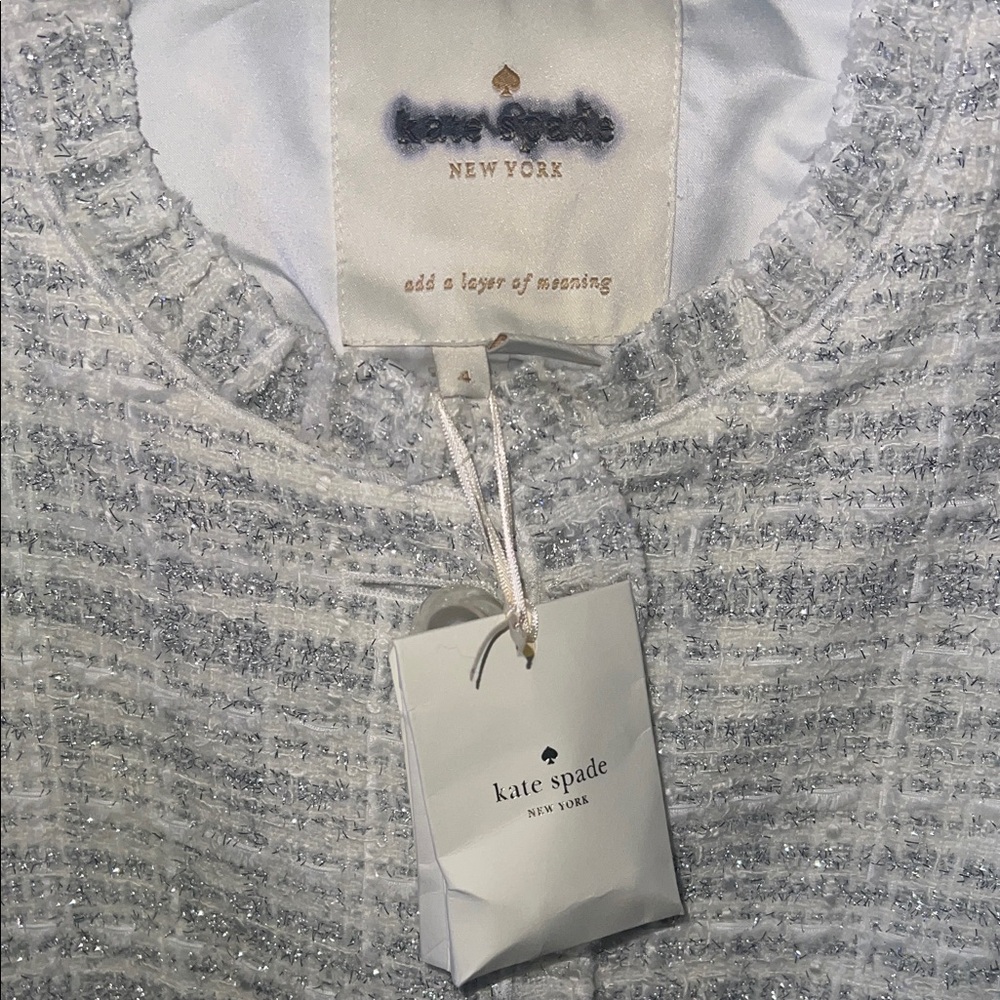 Kate Spade New York Cream Star Bright Sparkle Tweed Coat Size 0–10 | NWOT - Picture 7 of 10